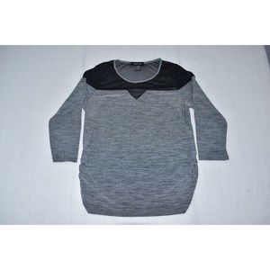 Adele & May Ladies Top Sz M Gray with Black Sheer Upper Front Ruched Sides